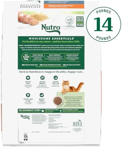 Nutro Wholesome Essentials Senior Dry Cat Food, Chicken & Rice, 14 lb