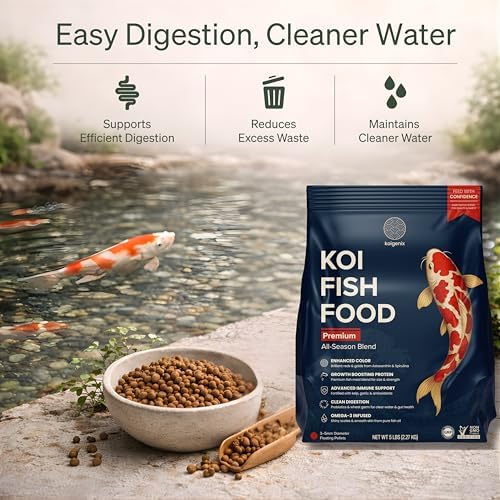Koi Fish Food (5lb) - Growth & Color Formula, High Protein